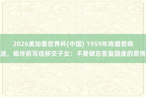 2026美加墨世界杯(中國) 1959年陳璧君病逝,臨終前寫信移交子女:不要健忘答復國度的恩情